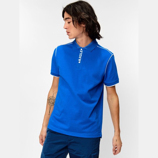 Aigle Basic Cotton Polo Shirts Men Blue ZA-45278